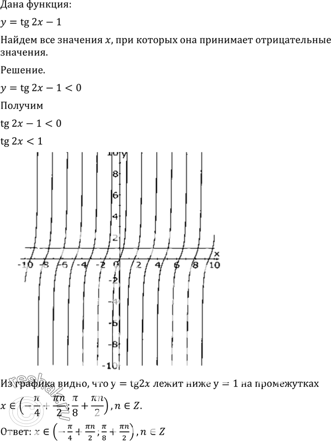 Изображение 772 Найти все значения х, при которых функция у = tg 2х - 1 принимает отрицательные...