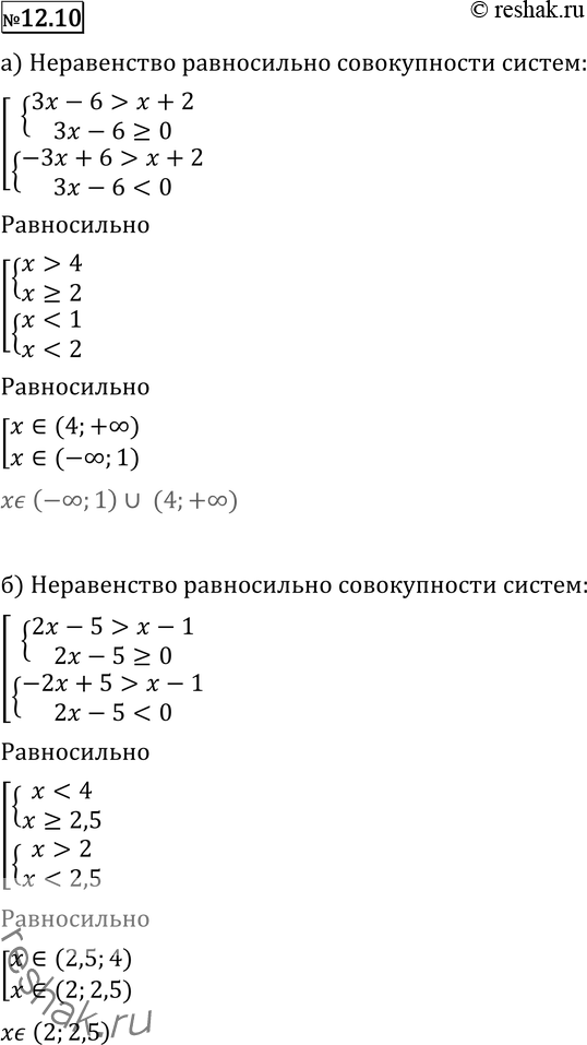 Изображение Решите неравенство (12.10—12.16):12.10	а) |3х-6|> х + 2;	б) |2х-5| 2х - 3;	г) |2х - 7| < 0,5x +...