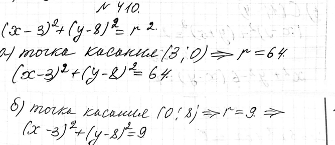 Изображение 410. Составьте уравнение окружности с центром в точке зная, что она касается:а) оси х;	б) оси...