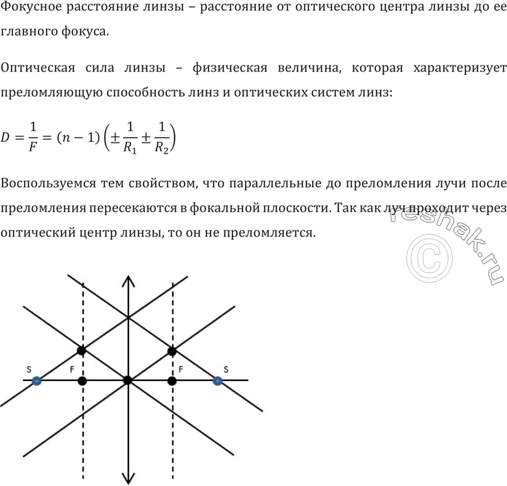 Изображение На рисунке 118 показаны положение линзы, главной оптической оси, светящейся точки S и ее изображения S'. Найти построением положения главных фокусов...