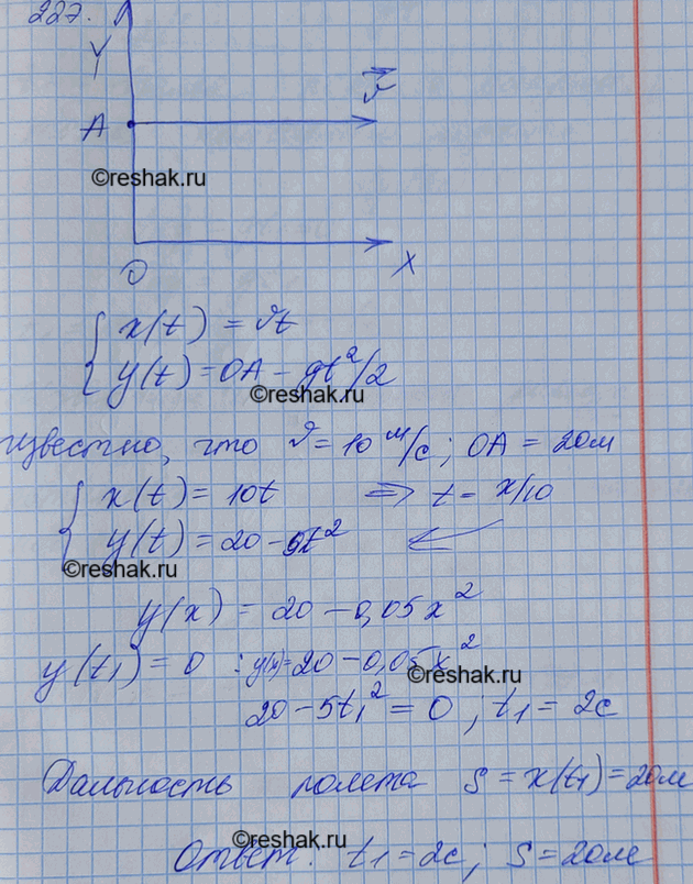 Изображение В выбранной системе отсчета (рис. 33) указаны положение материальной точки А и ее скорость v = 10 м/с при t = 0. Написать уравнения движения А х = x(t) и у = y(t), а...