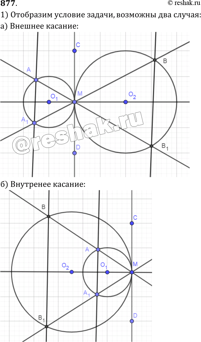 Изображение Две окружности имеют единственную общую точку М. Через эту точку проведены две секущие, пересекающие одну окружность в точках А и А1, а другую — в точках ВиB1. Докажите,...