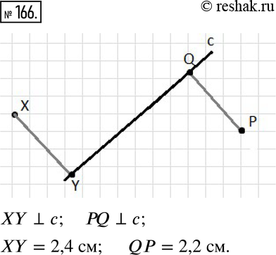 Изображение 166. Проведите в тетради прямую не по линиям сетки. Отметьте две точки, взяв их по разные стороны от прямой. Найдите расстояние от каждой из этих точек до прямой....