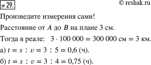 Изображение 29. За сколько часов туристы преодолеют расстояние от А до В (рис. 3), если будут двигаться со скоростью:а) 5 км/ч;   б) 4...