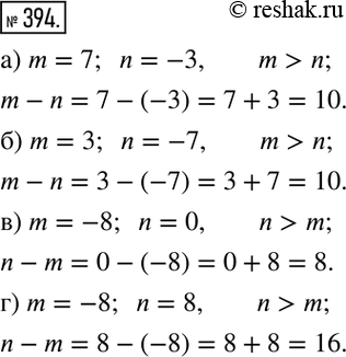 Изображение 394. Определите расстояние между точками m и n координатной оси, если:а) m=7, n=-3;     б) m=3, n=-7; в) m=-8, n=0;     г) m=-8,...