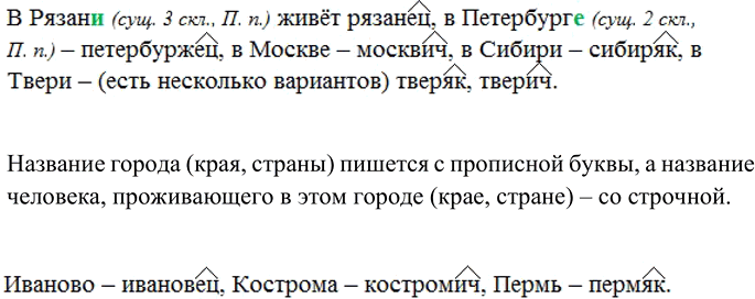 Изображение Вставьте в предложение нужные слова. Выделите в них суффикс, с помощью которого образованы названия лиц по месту жительства. Укажите разницу в правописании названия...