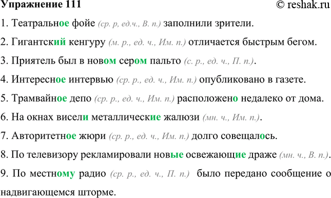 Изображение Укажите несклоняемые существительные, определите их род, число и падеж. Прочитайте предложения, вставляя нужные окончания слов.1. Театральное фойе (ср. р, ед.ч., В....