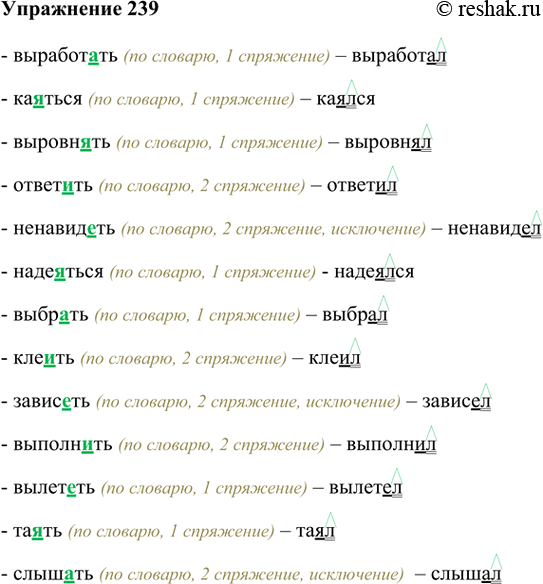 Изображение 239. Запишите глаголы в форме прошедшего времени в столбики: с суффиксом -е- перед -л-; с суффиксом -я-; с суффиксом -а-; с суффиксом -и-. Обозначьте орфограмму, как это...