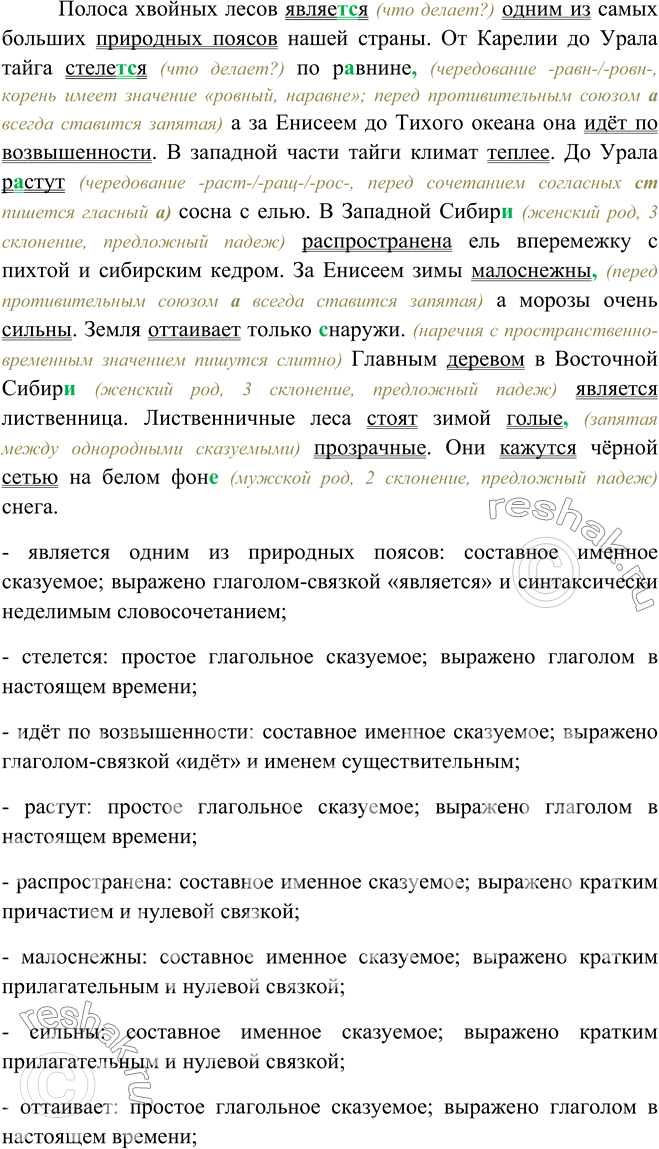 Изображение 180. Спишите, расставляя пропущенные запятые. Выполните синтаксический разбор всех сказуемых. Определите стилистическую принадлежность текстаПолоса хвойных лесов...