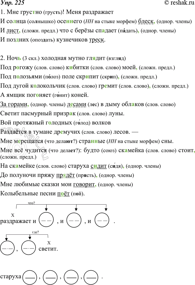 Изображение 225. Прочитайте выразительно строки из стихотворений русских поэтов XIX века, соблюдая интонацию перечисления при однородных членах. Спишите, расставляя пропущенные...