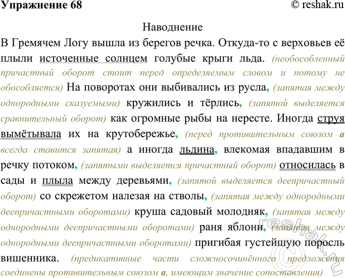 Изображение 68. Прочитайте и озаглавьте текст. Спишите, расставляя пропущенные запятые. Подчеркните члены предложения в сложносочинённом предложении. Каким союзом объединены его...